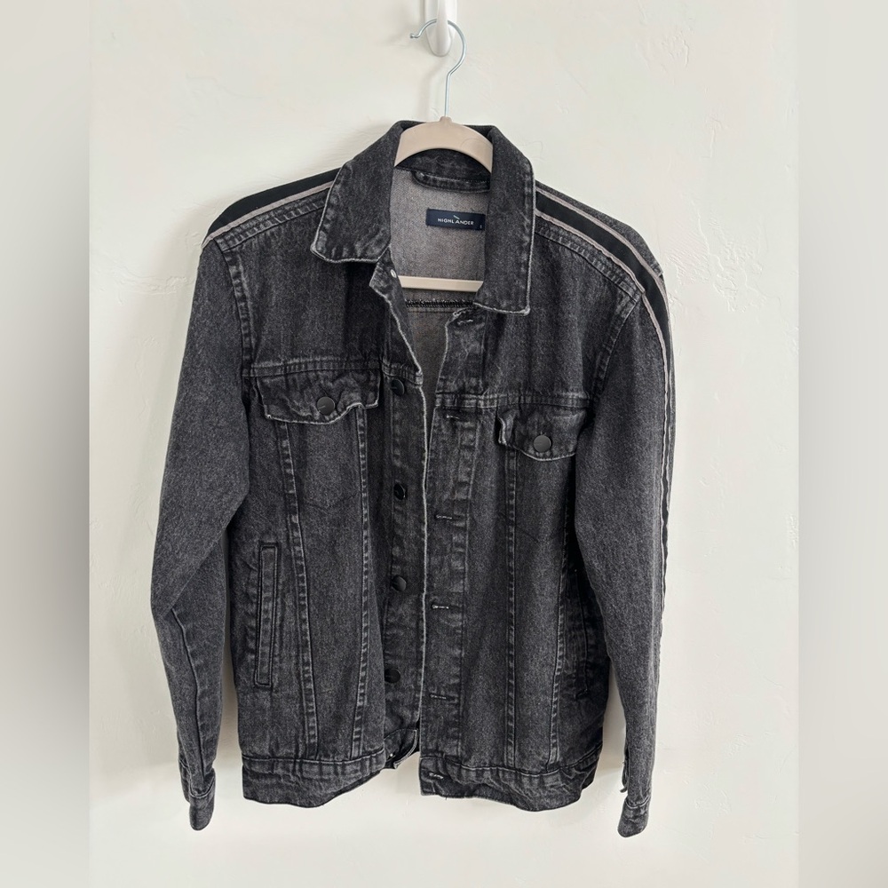 Highlander Black Denim Jacket with Stripe Detail